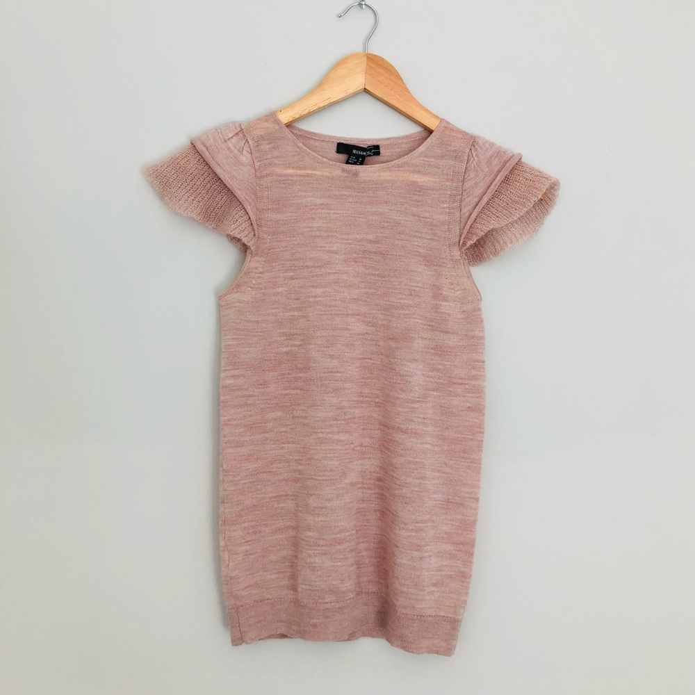 Mango ruffle sleeve sweater top, size S